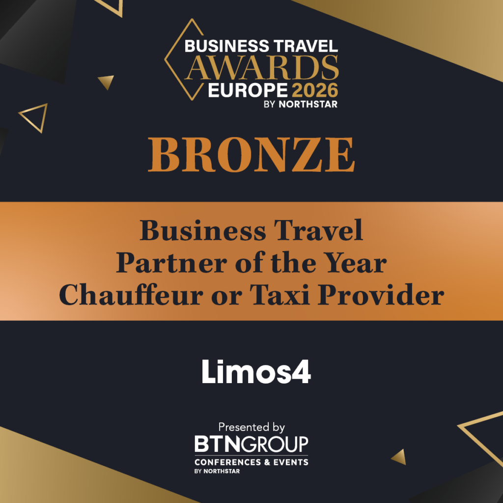 Limos4 Bronze award badge for Business Travel Partner of the Year – Chauffeur or Taxi Provider, Business Travel Awards Europe 2026.